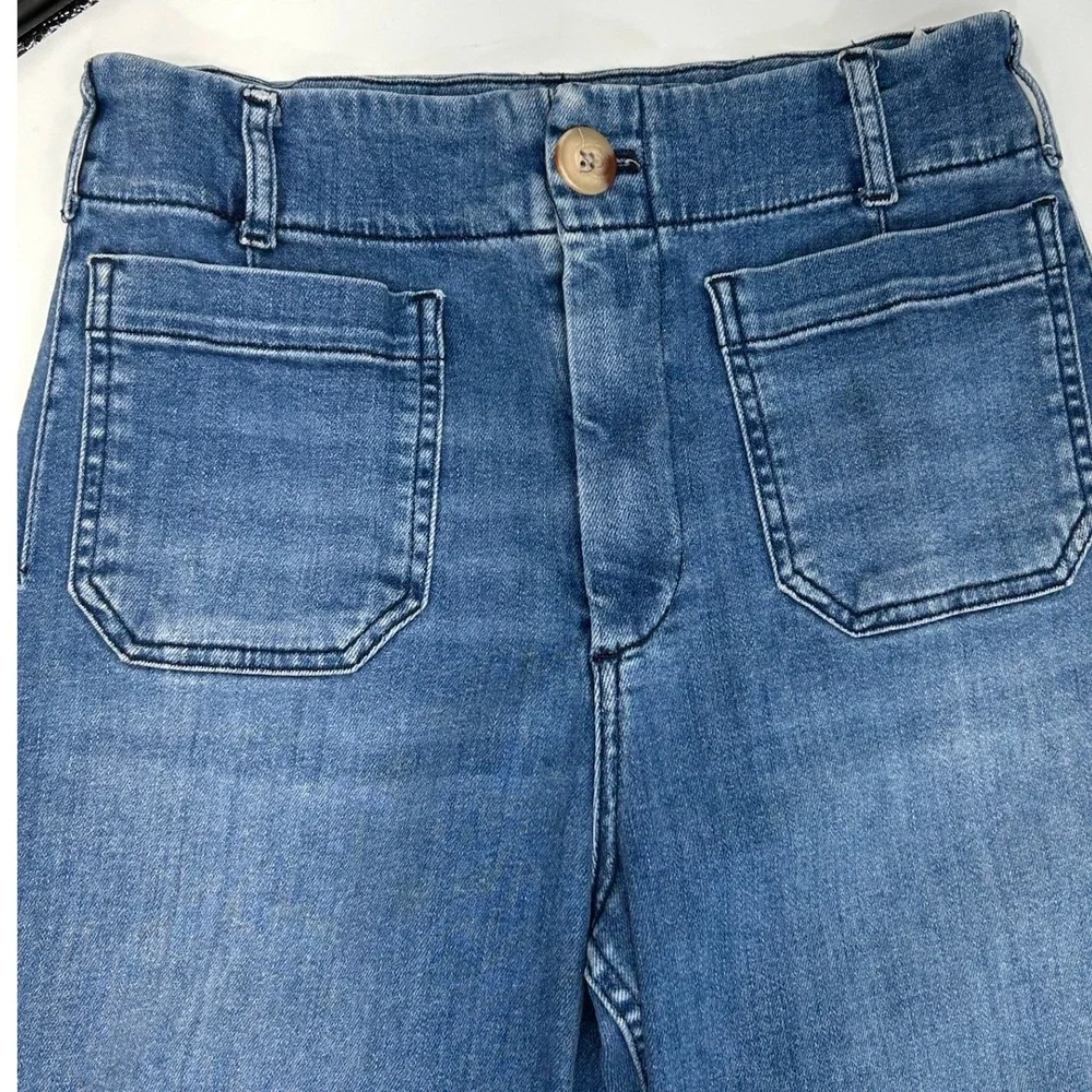 Maeve Anthropologie The Colette Wide Leg Crop Jeans Blue Medium Wash Size 28 - Picture 5 of 8
